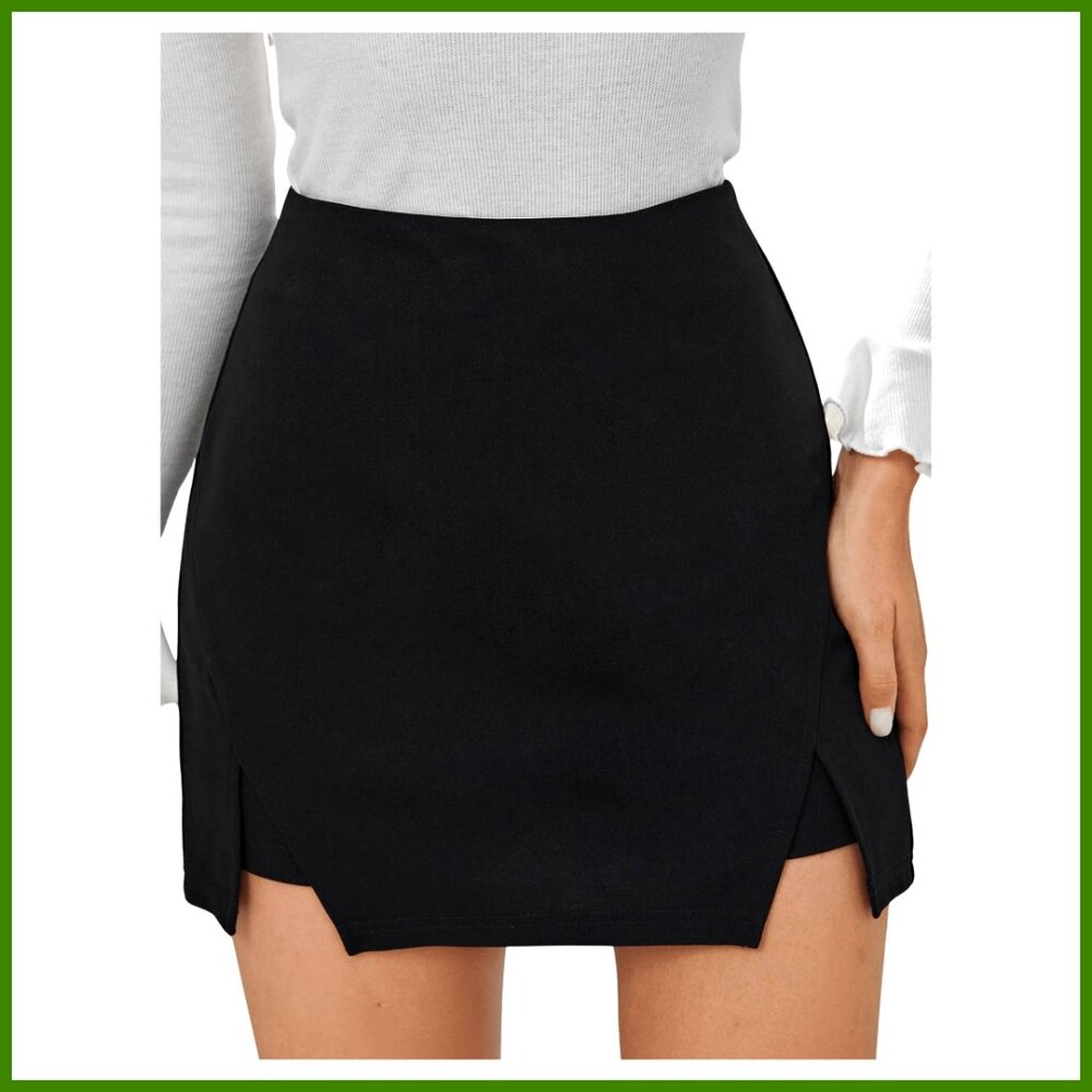 High Waist Split Hem Mini Skirt Side Slit Bodycon